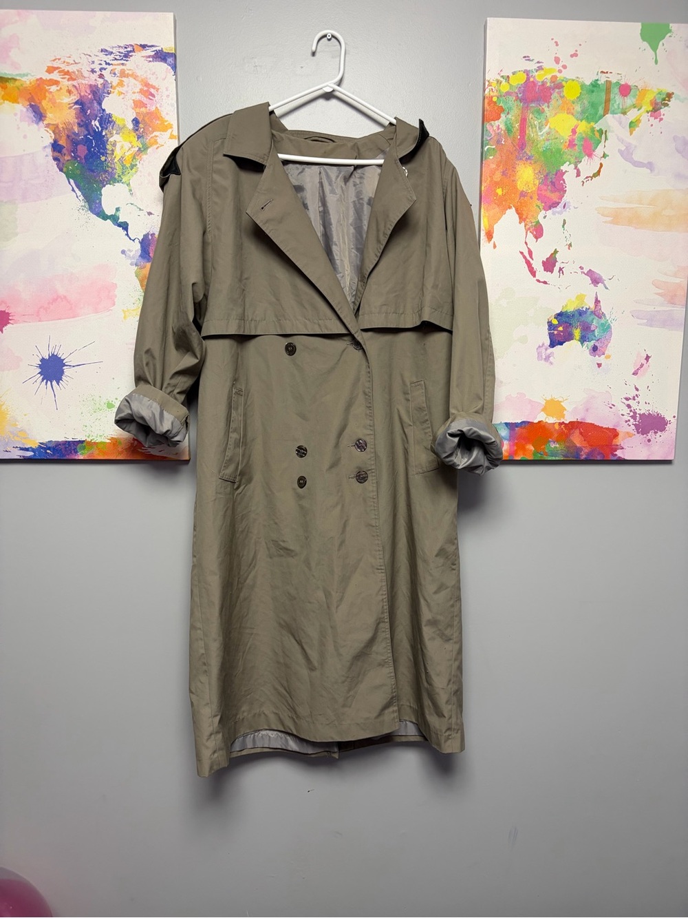 Women's Olive Trench Coat with Double-Breasted Front